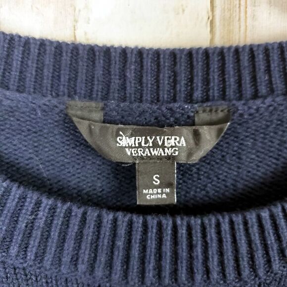 Simply Vera Vera Wang Lace Up Mock Layer Sweater Navy Blue White Size Small - Picture 3 of 12
